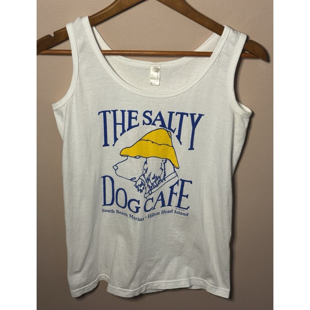 Anvil The Salty Dog White T-Shirt Tank Top Small South Beach Marina Hilton head